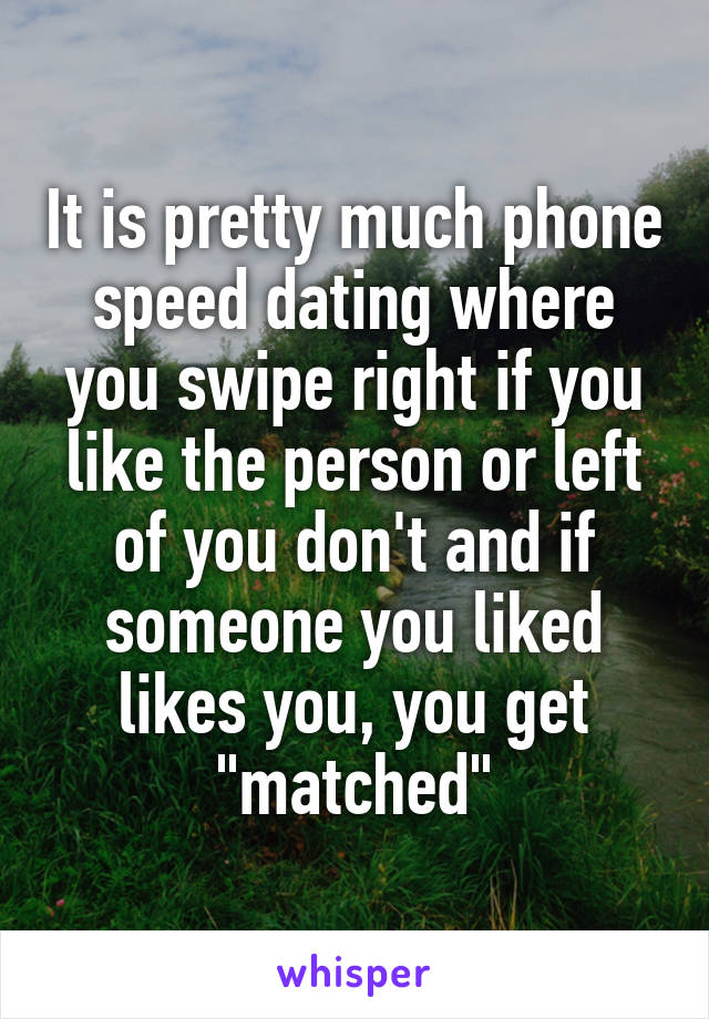It is pretty much phone speed dating where you swipe right if you like the person or left of you don't and if someone you liked likes you, you get "matched"
