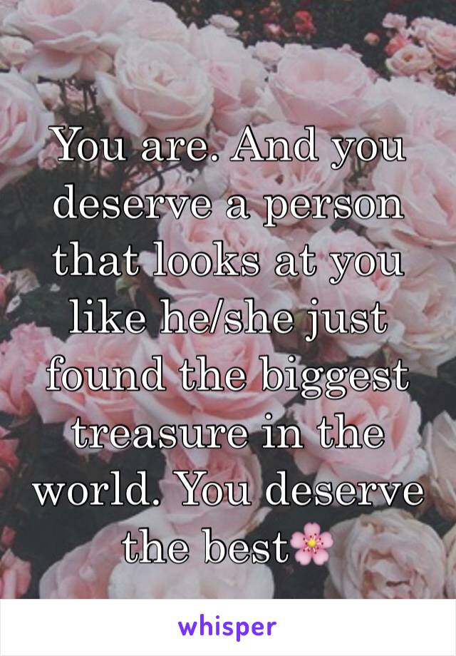 You are. And you deserve a person that looks at you like he/she just found the biggest treasure in the world. You deserve the best🌸