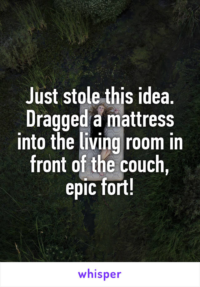 Just stole this idea. Dragged a mattress into the living room in front of the couch, epic fort!