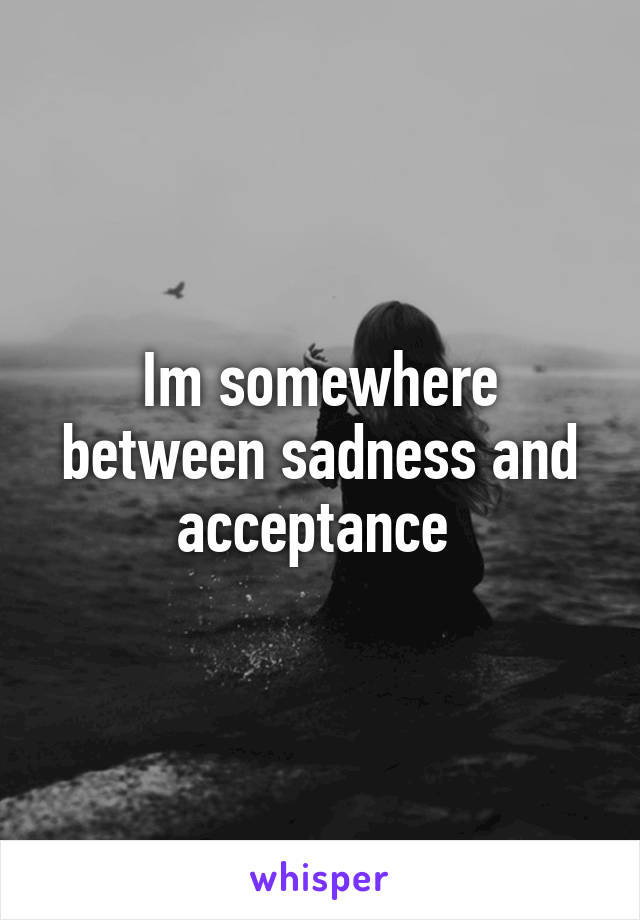 Im somewhere between sadness and acceptance 