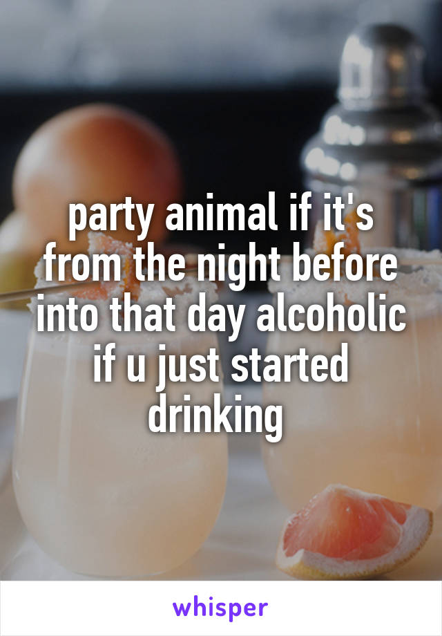 party animal if it's from the night before into that day alcoholic if u just started drinking 
