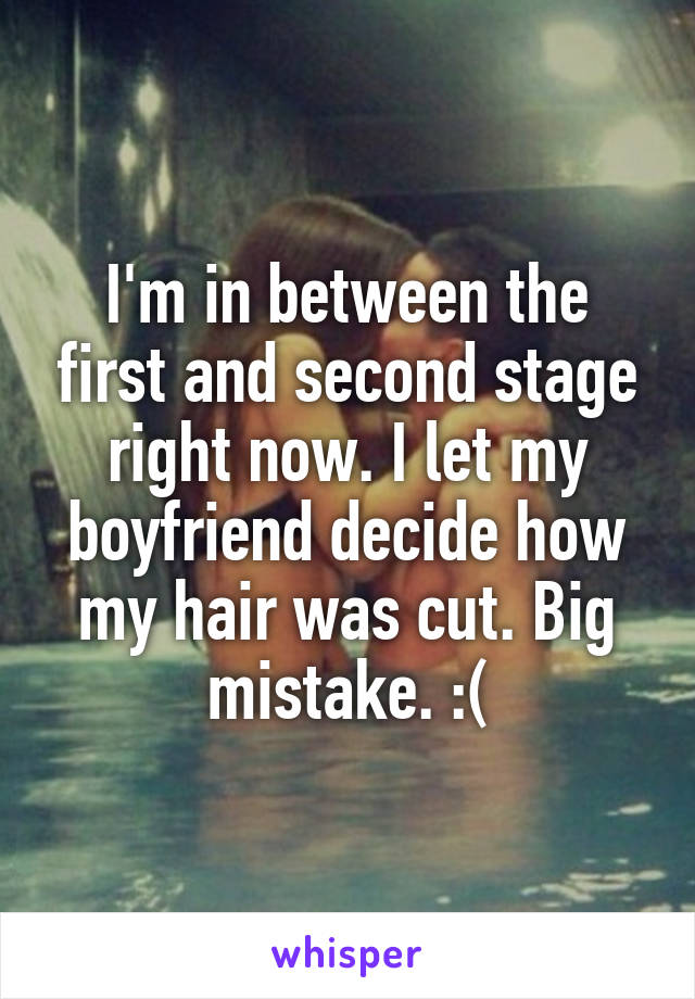 I'm in between the first and second stage right now. I let my boyfriend decide how my hair was cut. Big mistake. :(