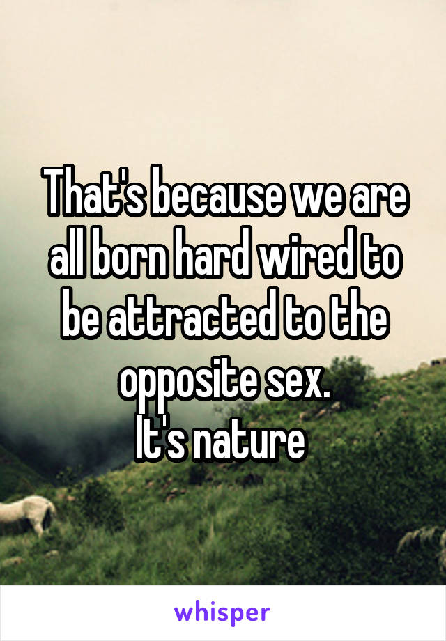 That's because we are all born hard wired to be attracted to the opposite sex.
It's nature 