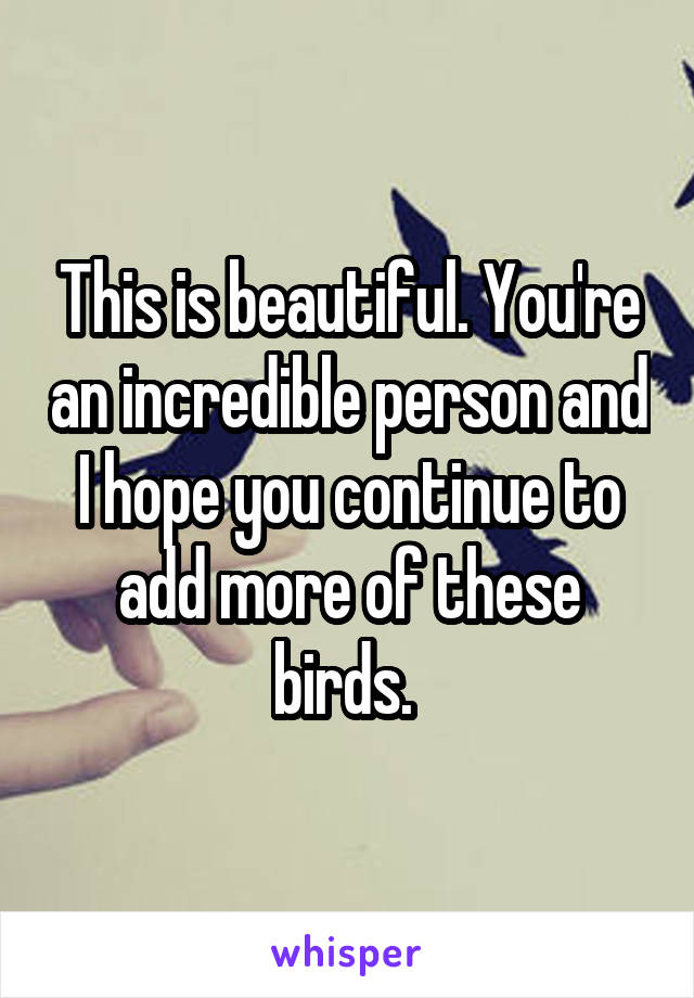 This is beautiful. You're an incredible person and I hope you continue to add more of these birds. 