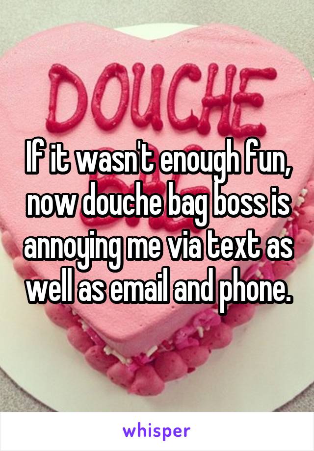 If it wasn't enough fun, now douche bag boss is annoying me via text as well as email and phone.