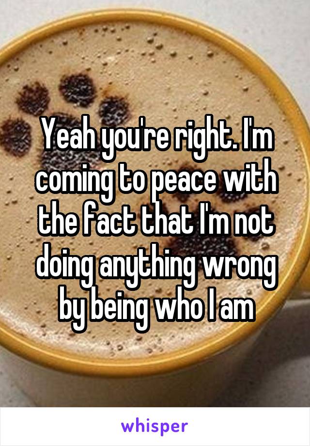 Yeah you're right. I'm coming to peace with the fact that I'm not doing anything wrong by being who I am
