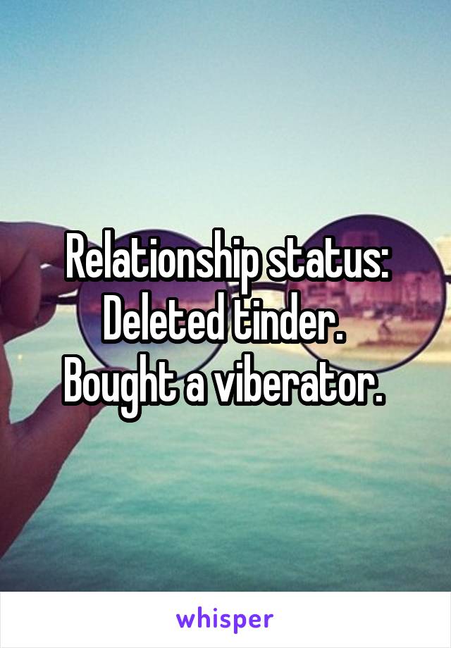 Relationship status:
Deleted tinder. 
Bought a viberator. 