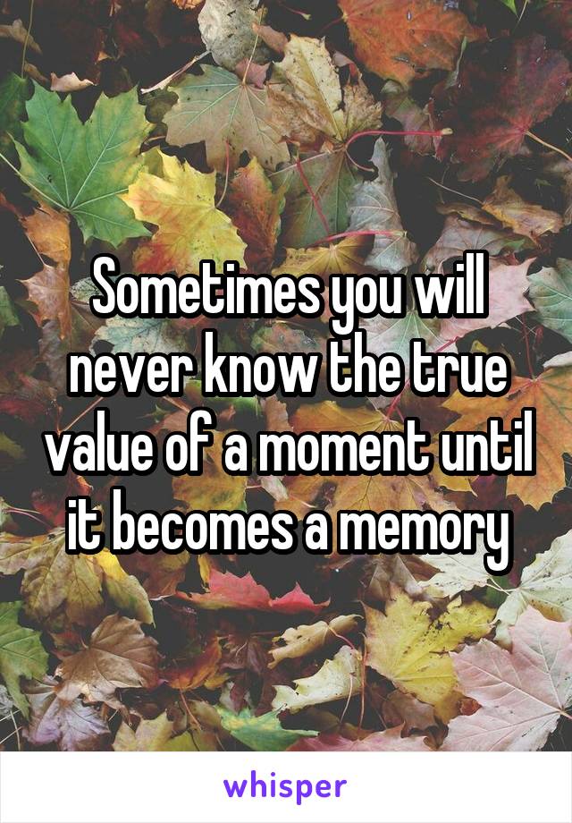 Sometimes you will never know the true value of a moment until it becomes a memory