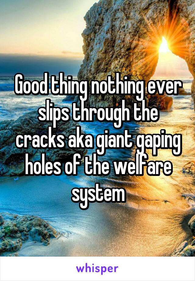 Good thing nothing ever slips through the cracks aka giant gaping holes of the welfare system