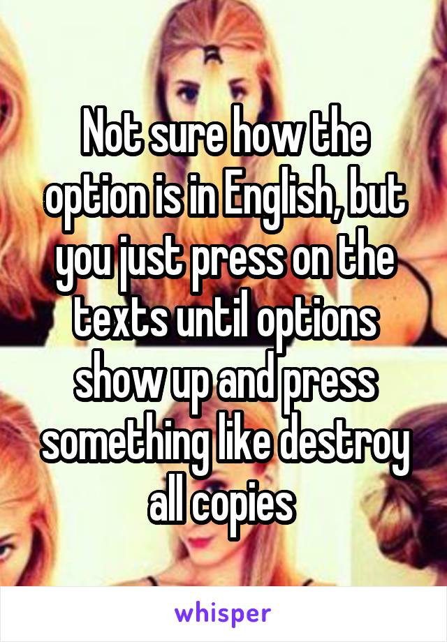 Not sure how the option is in English, but you just press on the texts until options show up and press something like destroy all copies 