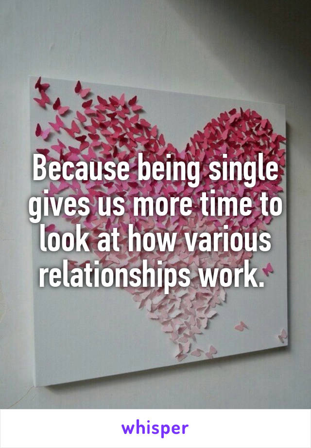 Because being single gives us more time to look at how various relationships work. 