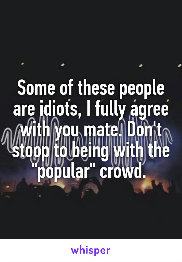 Some of these people are idiots, I fully agree with you mate. Don't stoop to being with the "popular" crowd. 