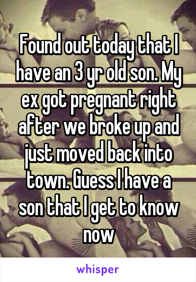 Found out today that I have an 3 yr old son. My ex got pregnant right after we broke up and just moved back into town. Guess I have a son that I get to know now