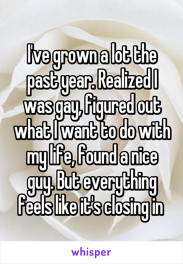 I've grown a lot the past year. Realized I was gay, figured out what I want to do with my life, found a nice guy. But everything feels like it's closing in 