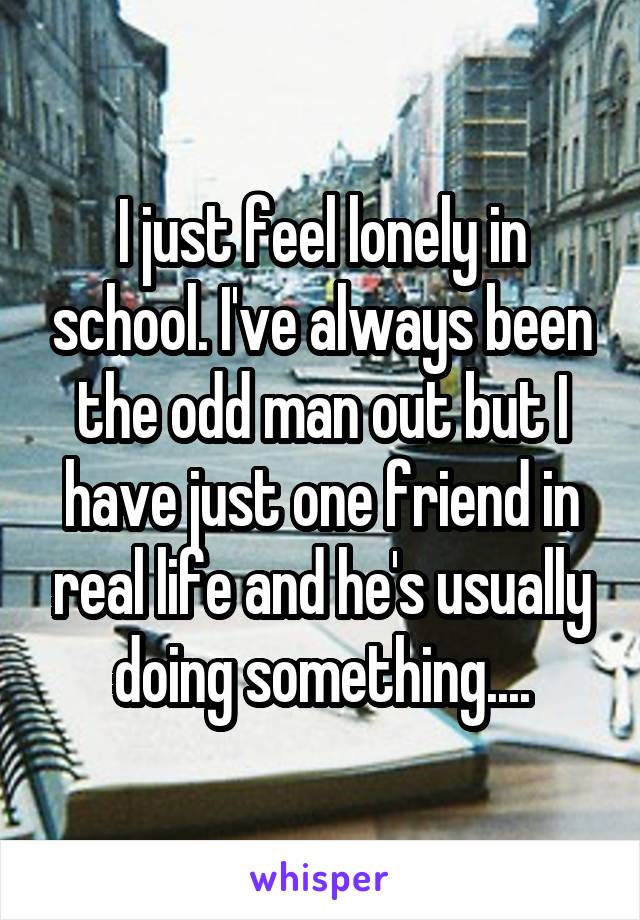 I just feel lonely in school. I've always been the odd man out but I have just one friend in real life and he's usually doing something....