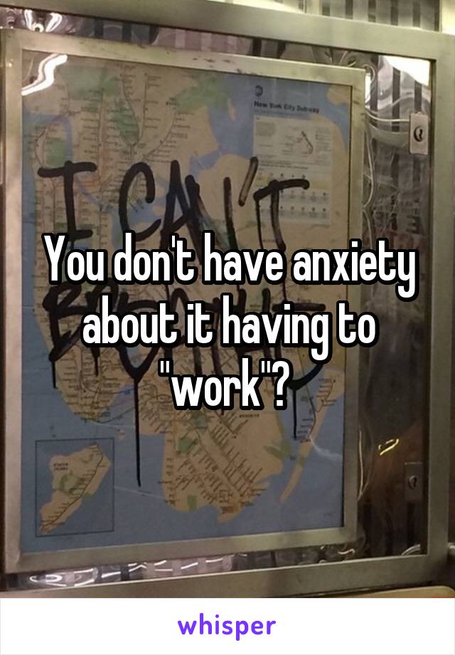 You don't have anxiety about it having to "work"? 