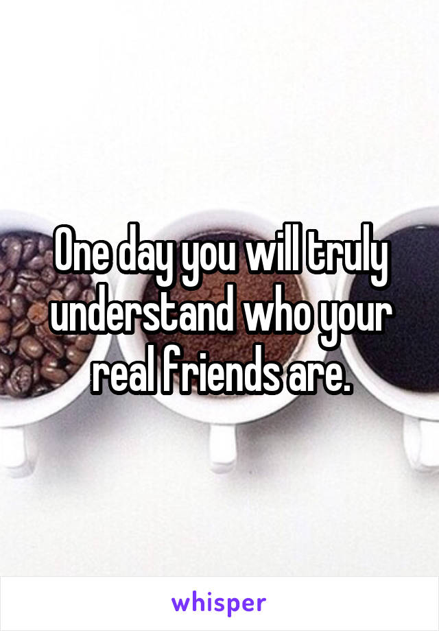 One day you will truly understand who your real friends are.