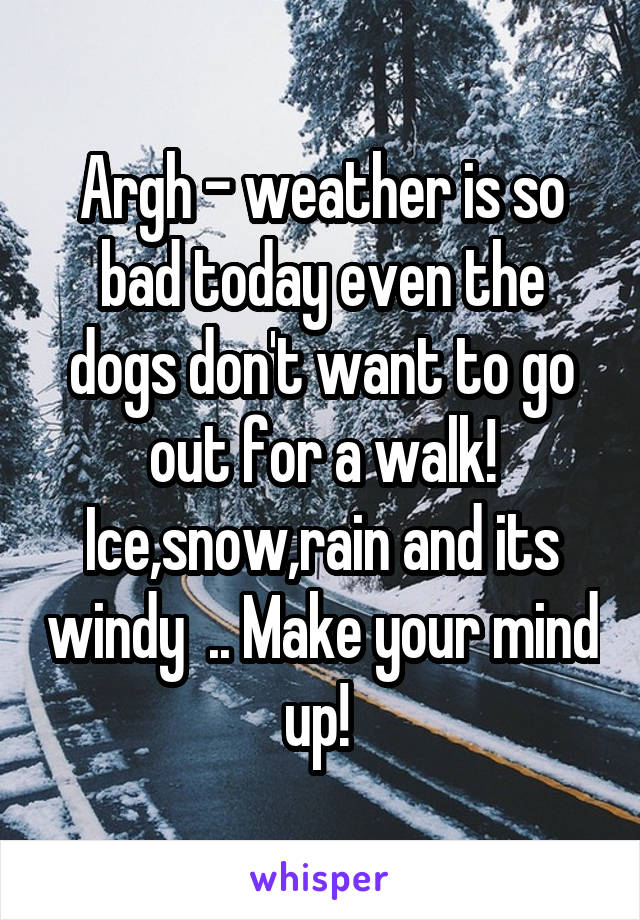 Argh - weather is so bad today even the dogs don't want to go out for a walk! Ice,snow,rain and its windy  .. Make your mind up! 