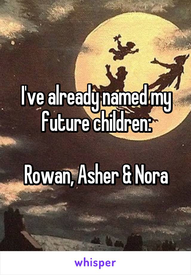 I've already named my future children:

Rowan, Asher & Nora