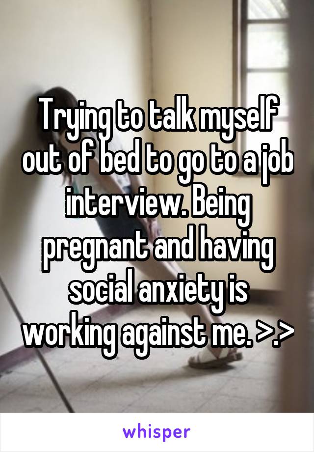 Trying to talk myself out of bed to go to a job interview. Being pregnant and having social anxiety is working against me. >.>