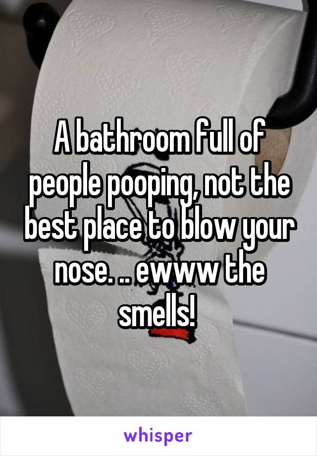 A bathroom full of people pooping, not the best place to blow your nose. .. ewww the smells! 