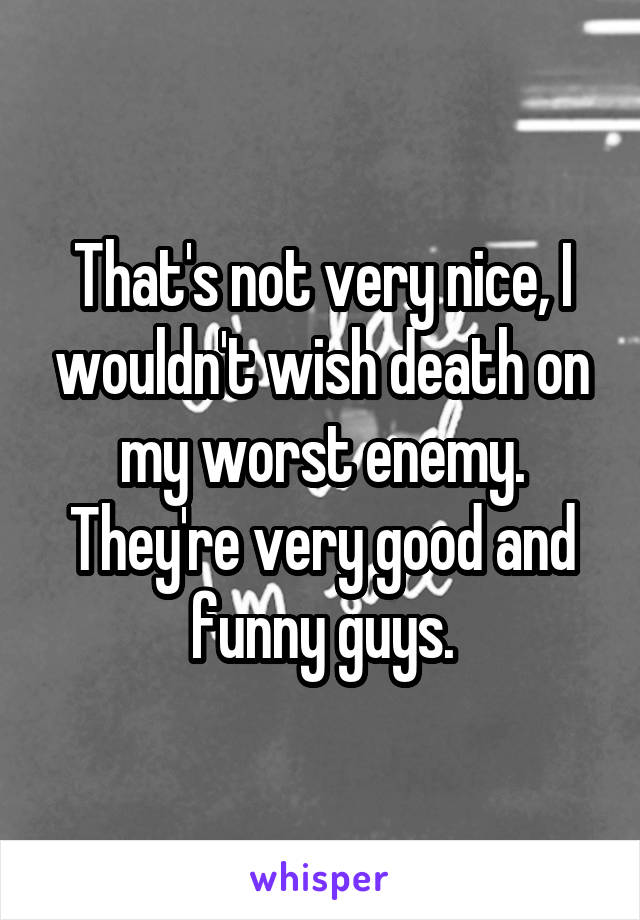 That's not very nice, I wouldn't wish death on my worst enemy. They're very good and funny guys.