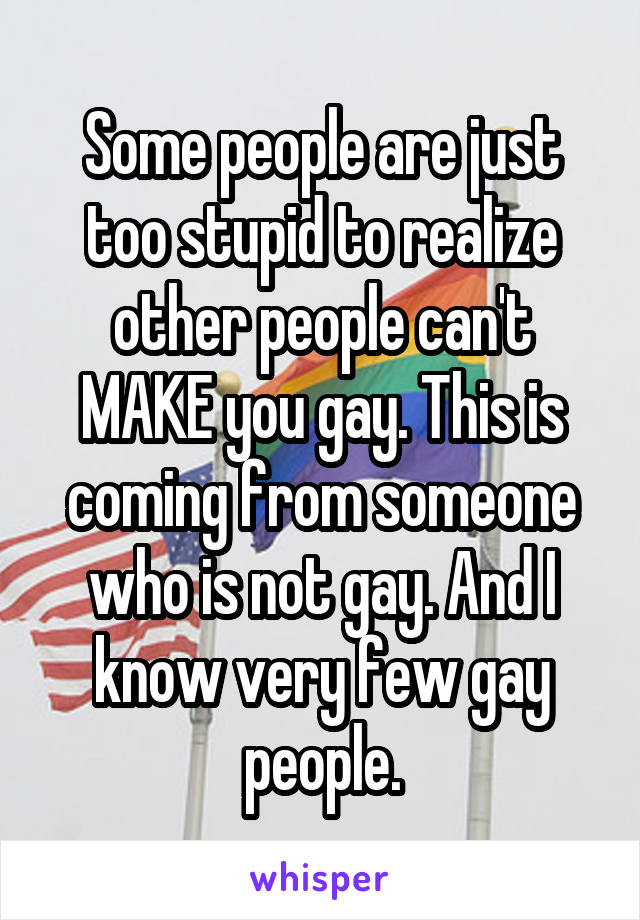 Some people are just too stupid to realize other people can't MAKE you gay. This is coming from someone who is not gay. And I know very few gay people.