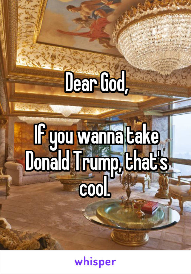 Dear God,

If you wanna take Donald Trump, that's cool. 