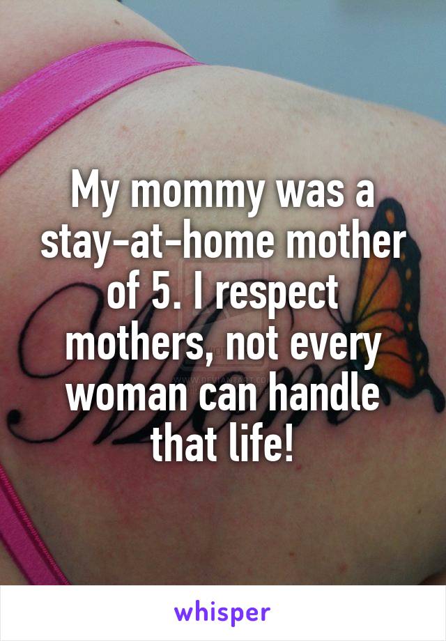 My mommy was a stay-at-home mother of 5. I respect mothers, not every woman can handle that life!