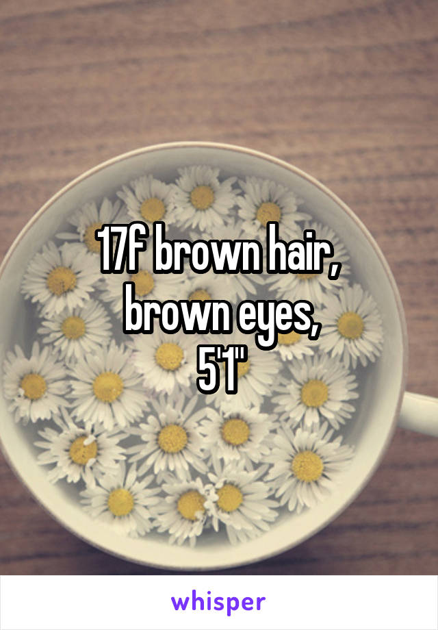 17f brown hair, 
brown eyes,
5'1"