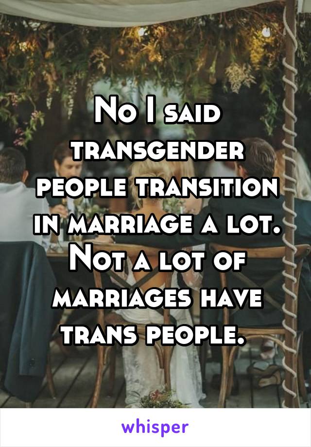 No I said transgender people transition in marriage a lot. Not a lot of marriages have trans people. 