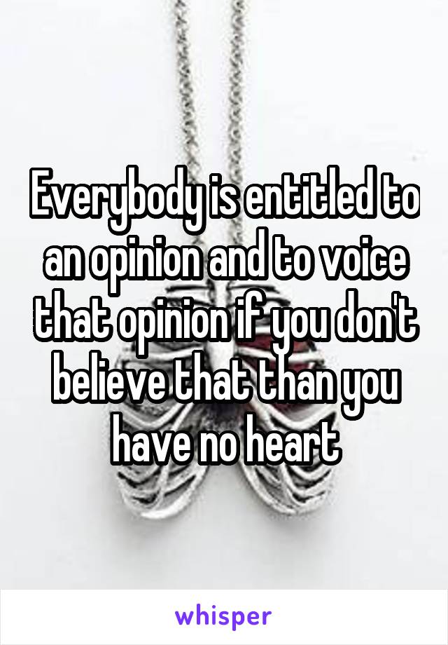 Everybody is entitled to an opinion and to voice that opinion if you don't believe that than you have no heart