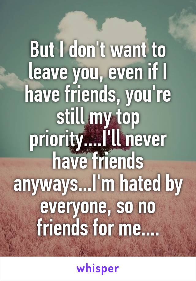 But I don't want to leave you, even if I have friends, you're still my top priority....I'll never have friends anyways...I'm hated by everyone, so no friends for me....