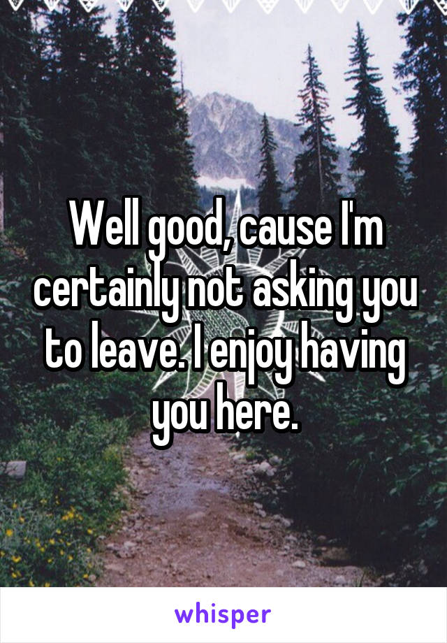 Well good, cause I'm certainly not asking you to leave. I enjoy having you here.