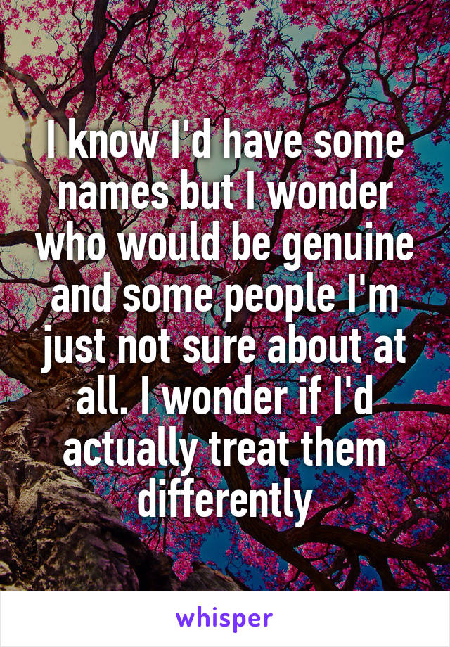 I know I'd have some names but I wonder who would be genuine and some people I'm just not sure about at all. I wonder if I'd actually treat them differently