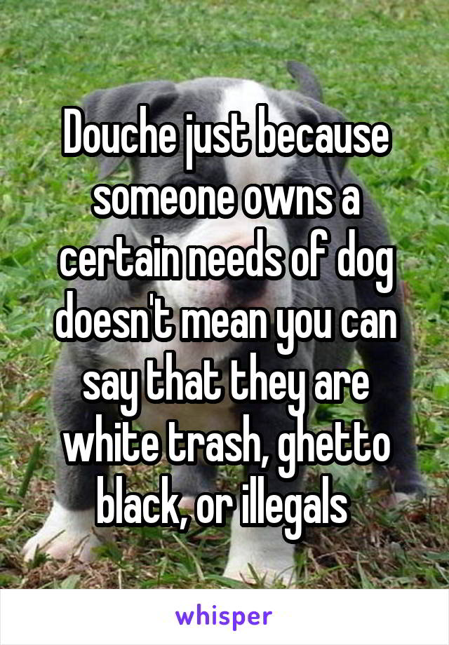 Douche just because someone owns a certain needs of dog doesn't mean you can say that they are white trash, ghetto black, or illegals 