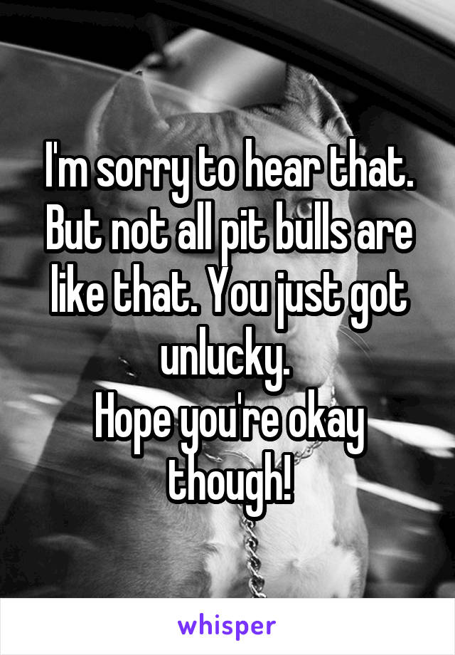 I'm sorry to hear that. But not all pit bulls are like that. You just got unlucky. 
Hope you're okay though!