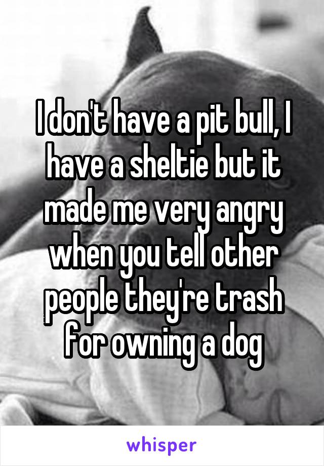 I don't have a pit bull, I have a sheltie but it made me very angry when you tell other people they're trash for owning a dog