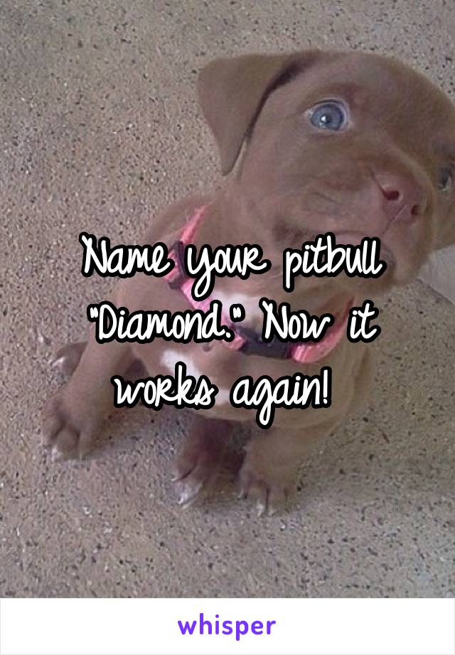 Name your pitbull "Diamond." Now it works again! 