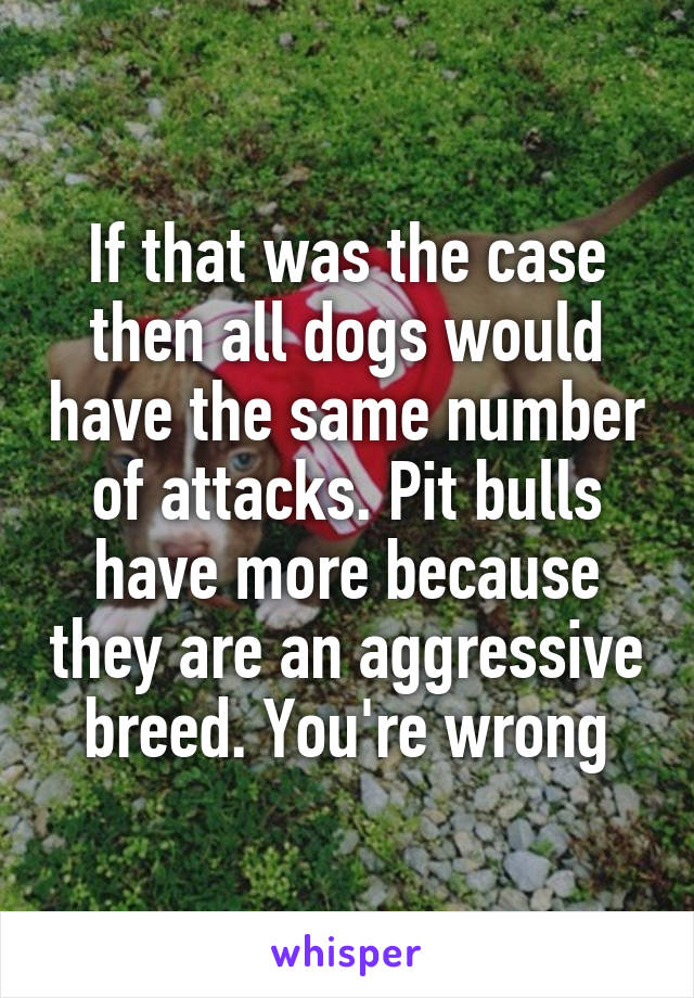 If that was the case then all dogs would have the same number of attacks. Pit bulls have more because they are an aggressive breed. You're wrong