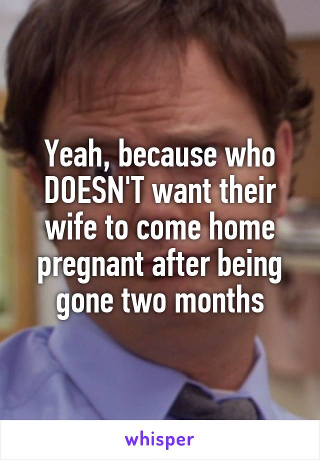 Yeah, because who DOESN'T want their wife to come home pregnant after being gone two months