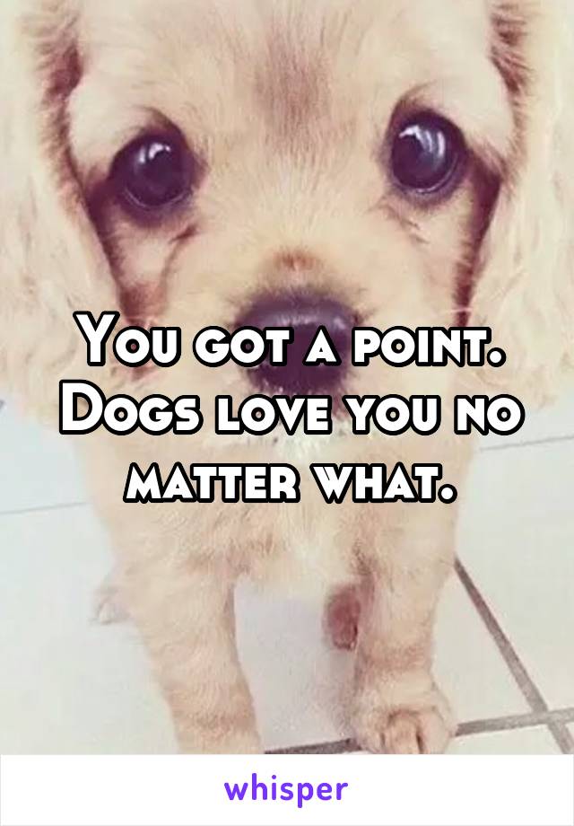 You got a point. Dogs love you no matter what.