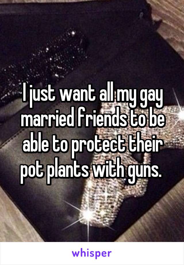 I just want all my gay married friends to be able to protect their pot plants with guns. 
