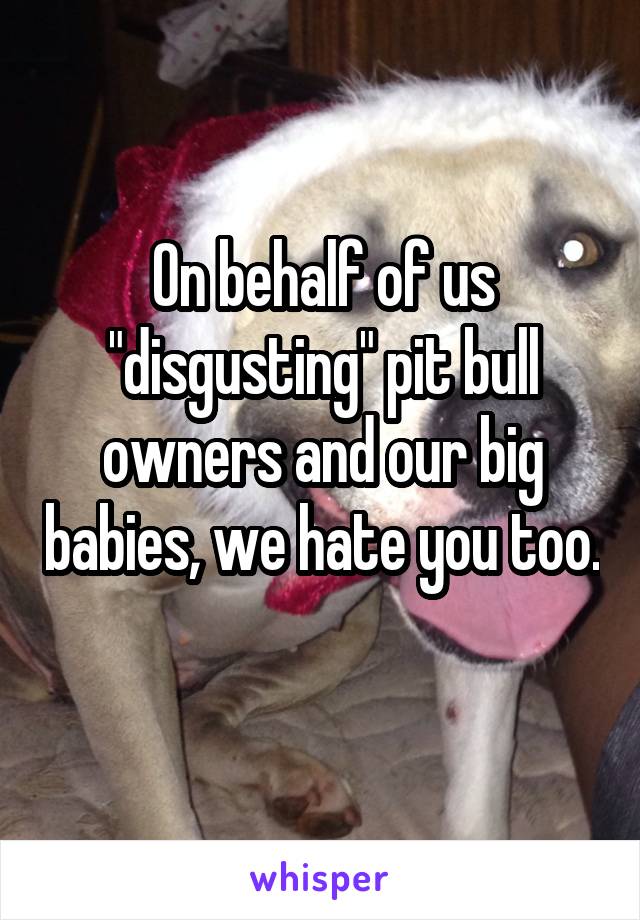 On behalf of us "disgusting" pit bull owners and our big babies, we hate you too. 