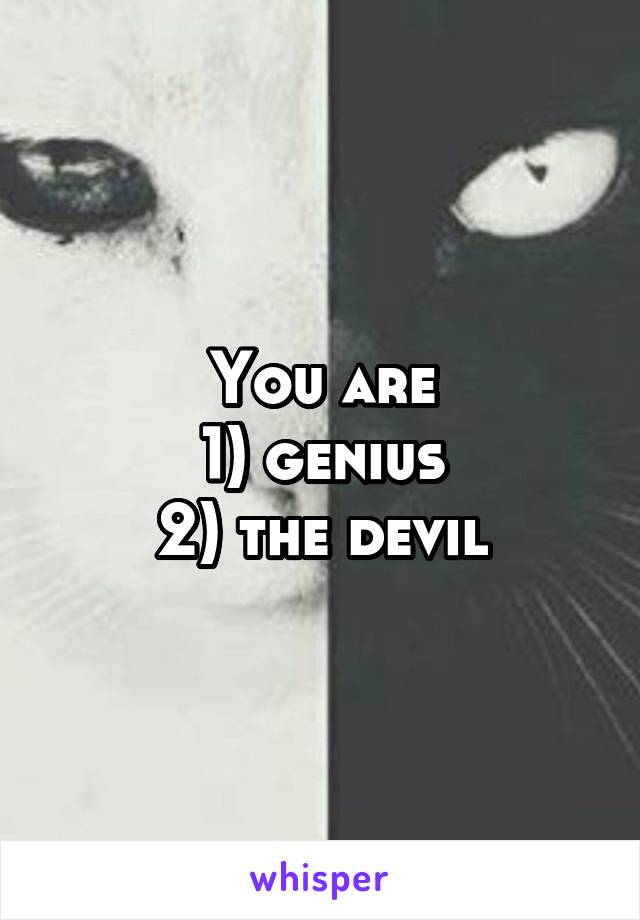 You are
1) genius
2) the devil