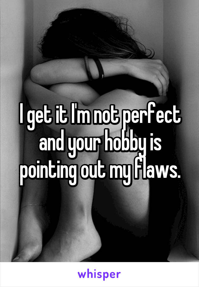 I get it I'm not perfect and your hobby is pointing out my flaws.