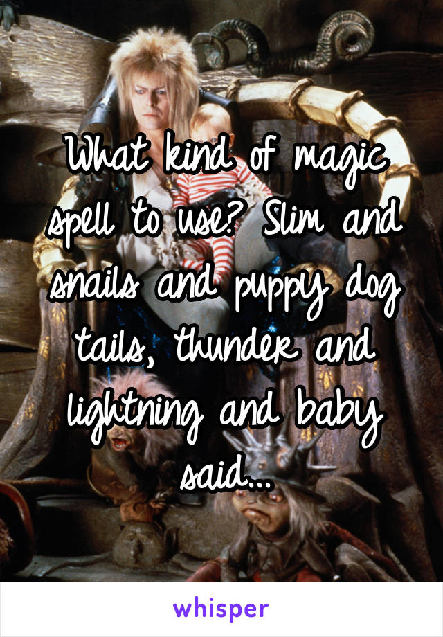 What kind of magic spell to use? Slim and snails and puppy dog tails, thunder and lightning and baby said...
