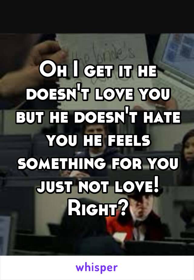 Oh I get it he doesn't love you but he doesn't hate you he feels something for you just not love! Right?