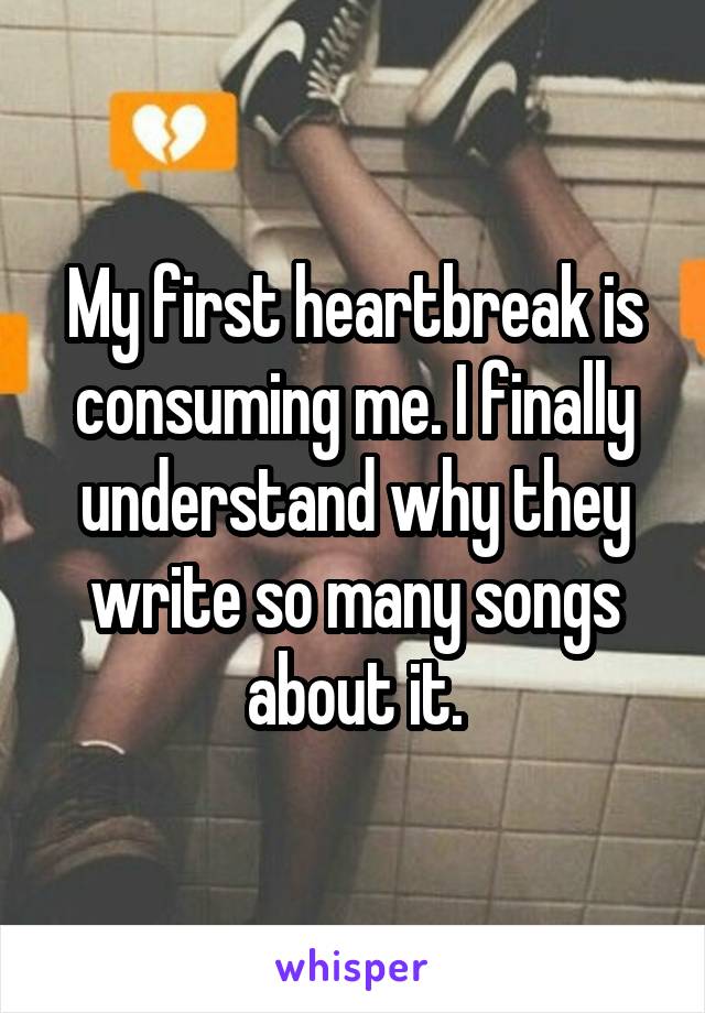 My first heartbreak is consuming me. I finally understand why they write so many songs about it.