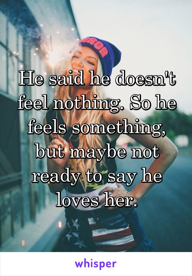 He said he doesn't feel nothing. So he feels something, but maybe not ready to say he loves her.